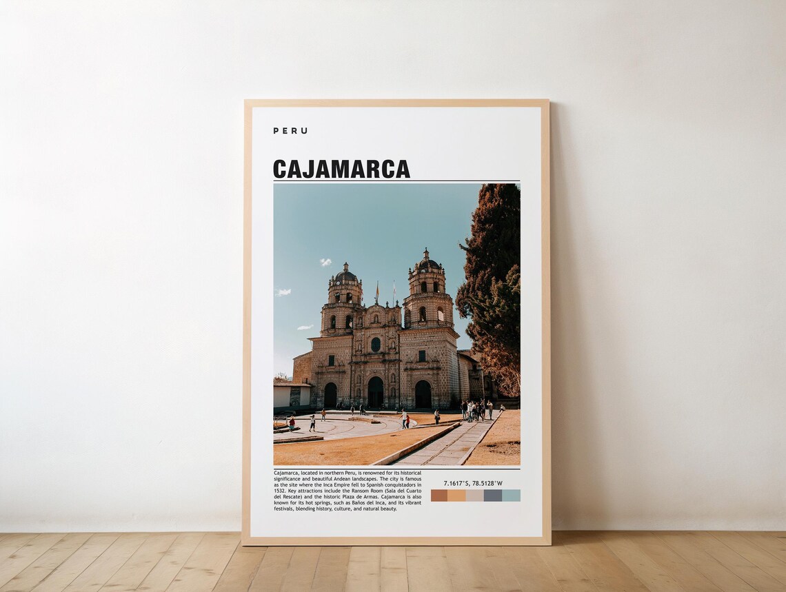 Cajamarca Peru Colonial Cathedral Facade in Sunlight Travel Poster