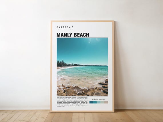 Manly Beach Print Australia Poster Travel Wall Art Coastal Scenic Ocean View Surfing Spot Seaside Landscape