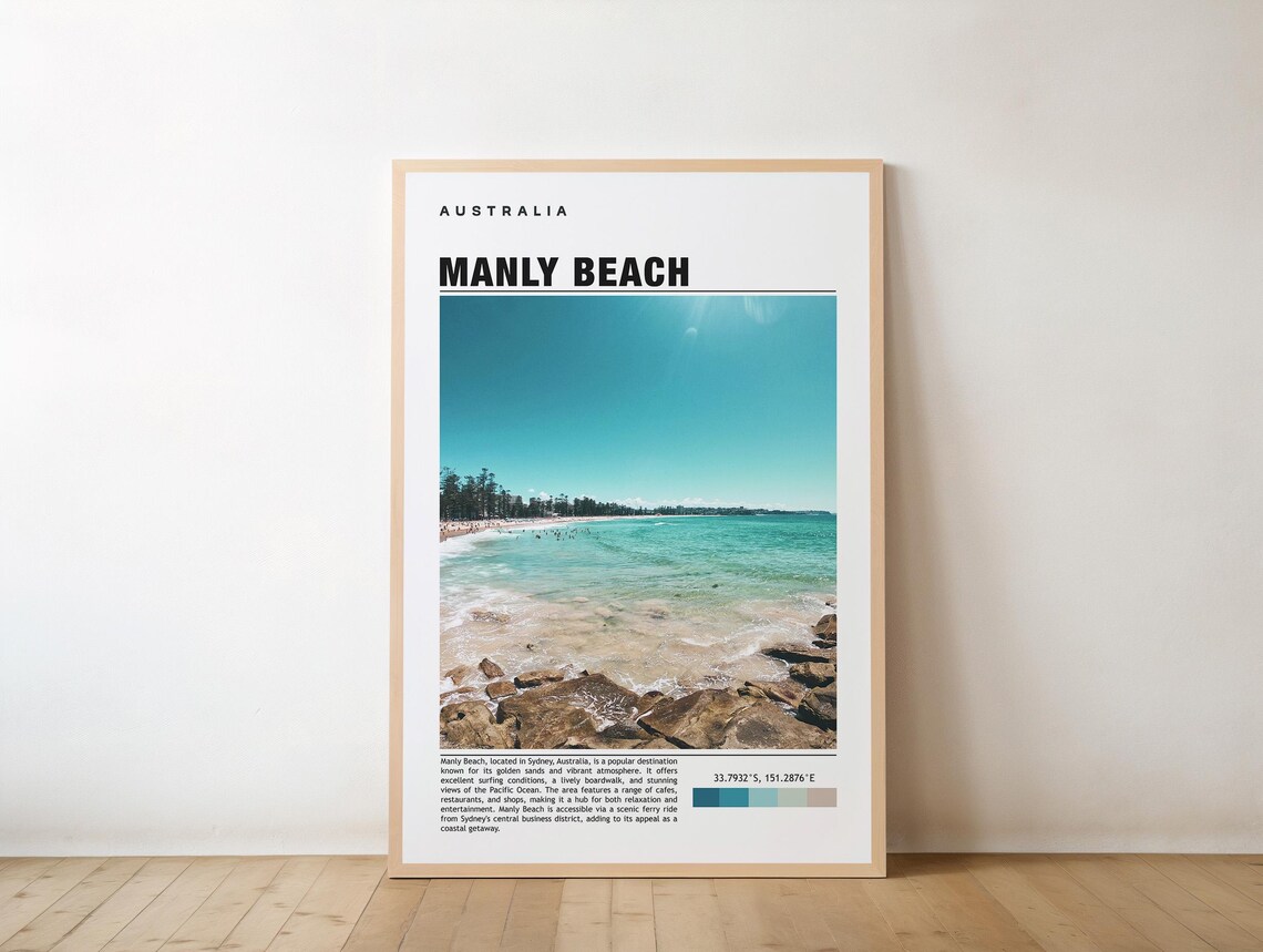 Manly Beach Australia Sydney Surf Turquoise Coast Travel Poster