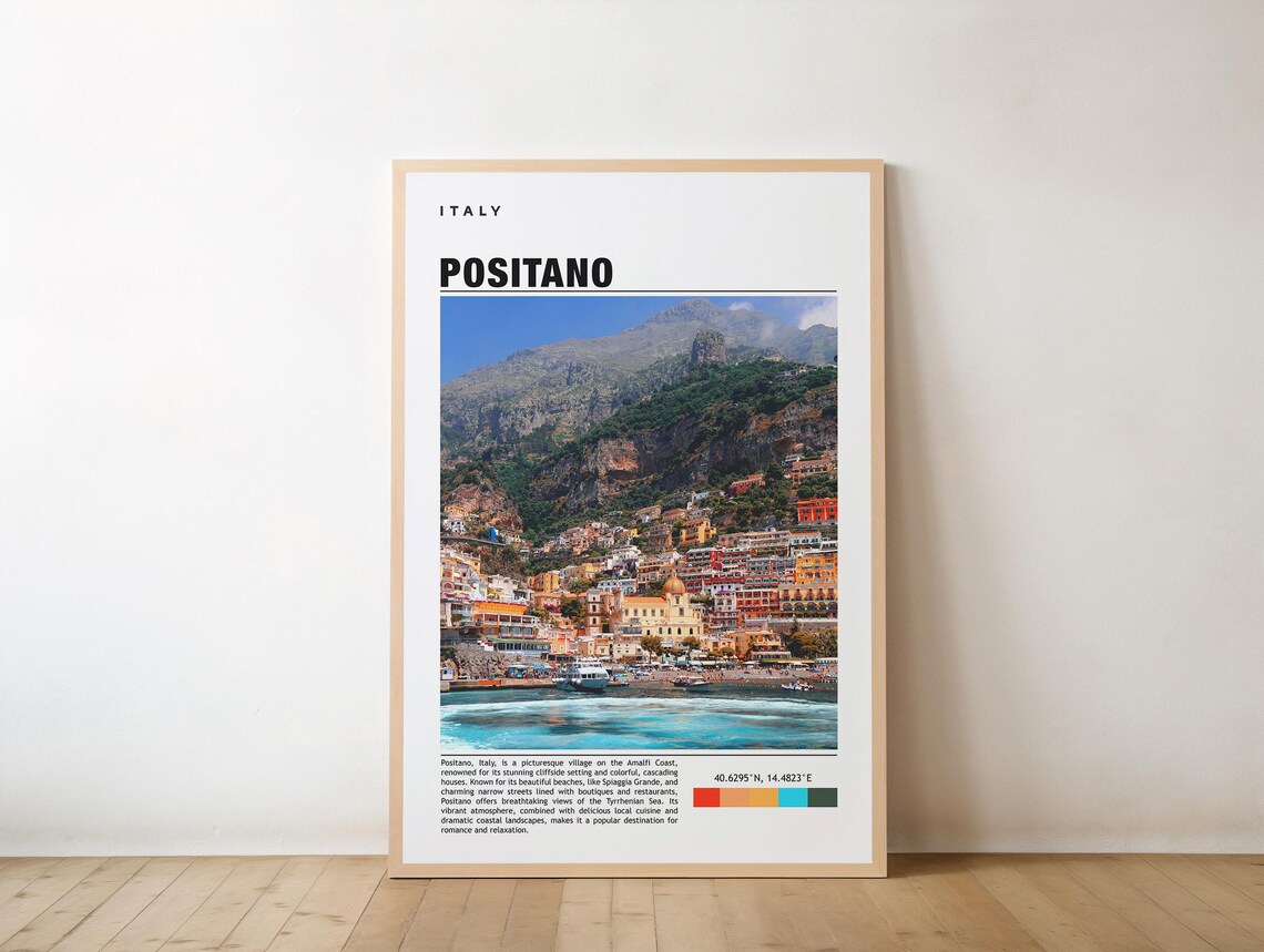 Positano Italy Amalfi Coast Colorful Village Seaside Travel Poster