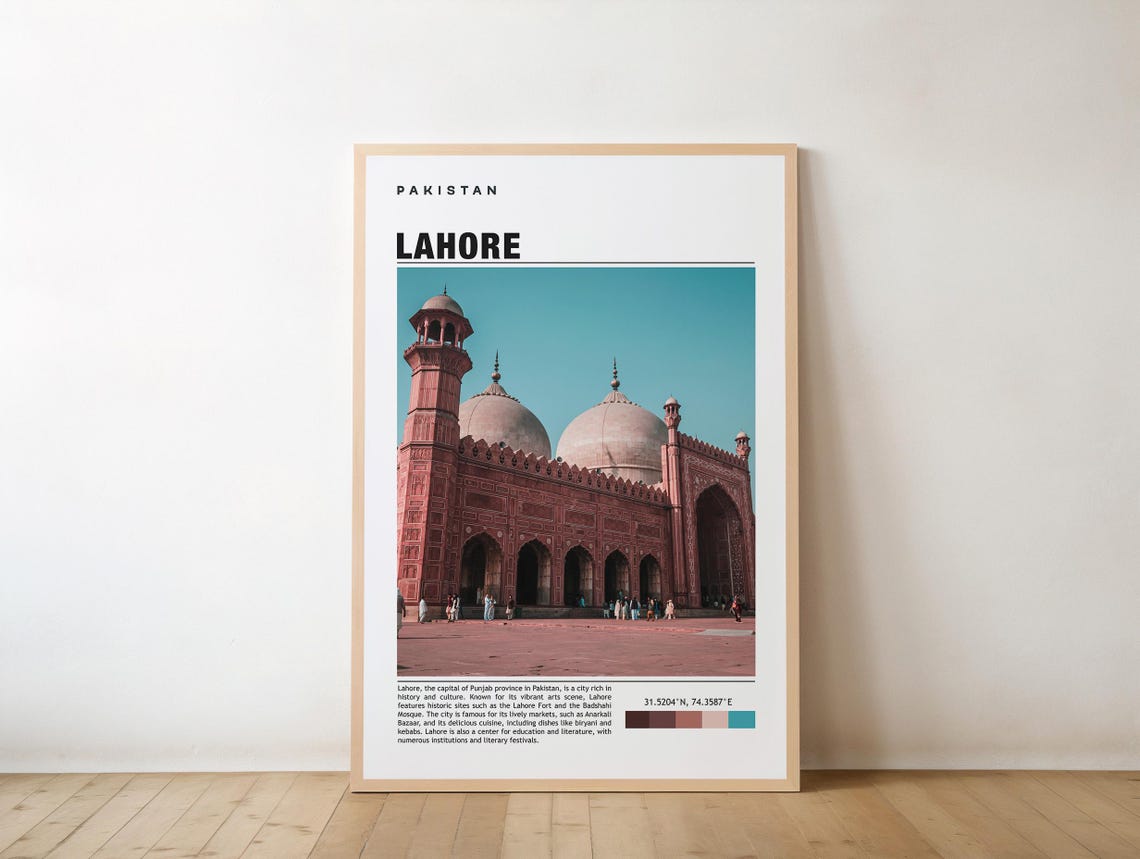 Lahore Badshahi Mosque Red Sandstone Domes Pakistan Travel Poster