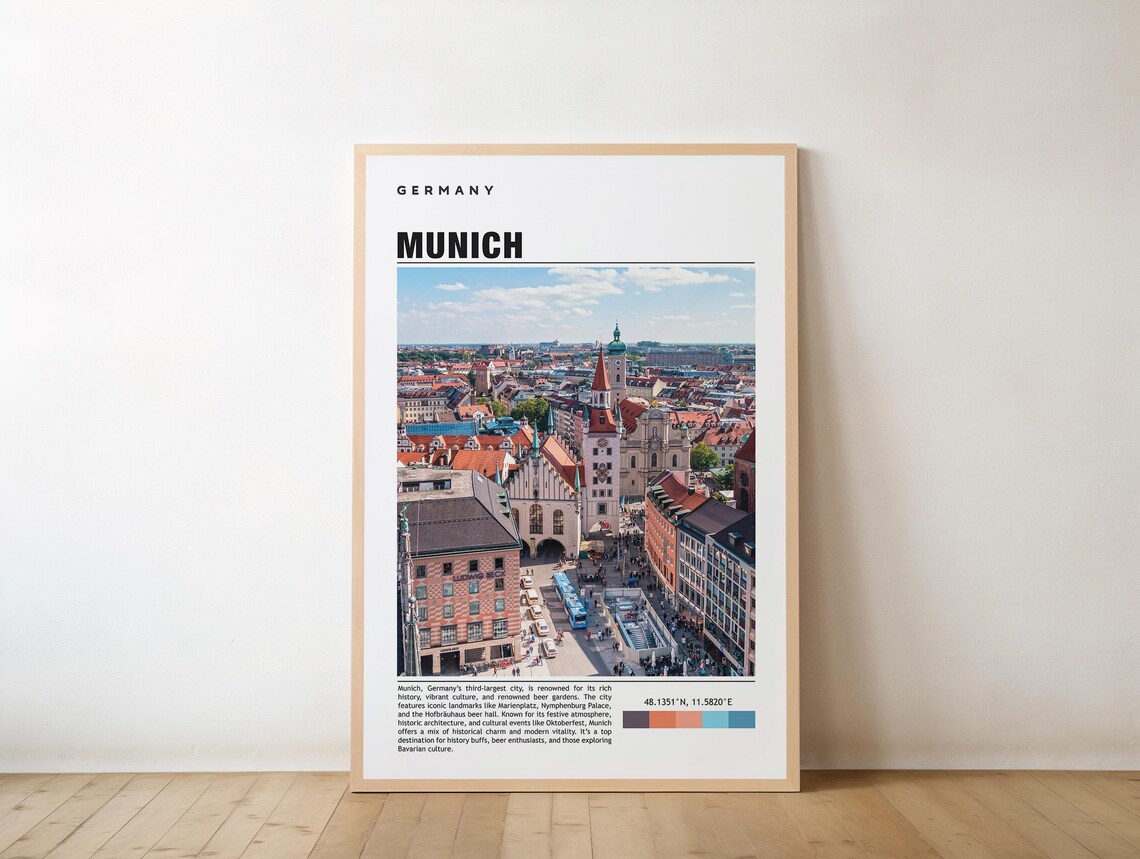 Munich Germany Old Town Aerial City Photo Travel Poster Bavaria
