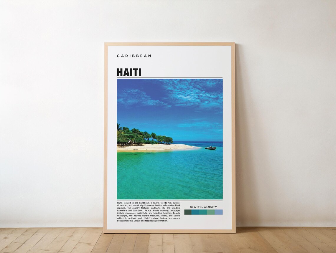 Haiti Caribbean White Sand Beach Turquoise Water Travel Poster