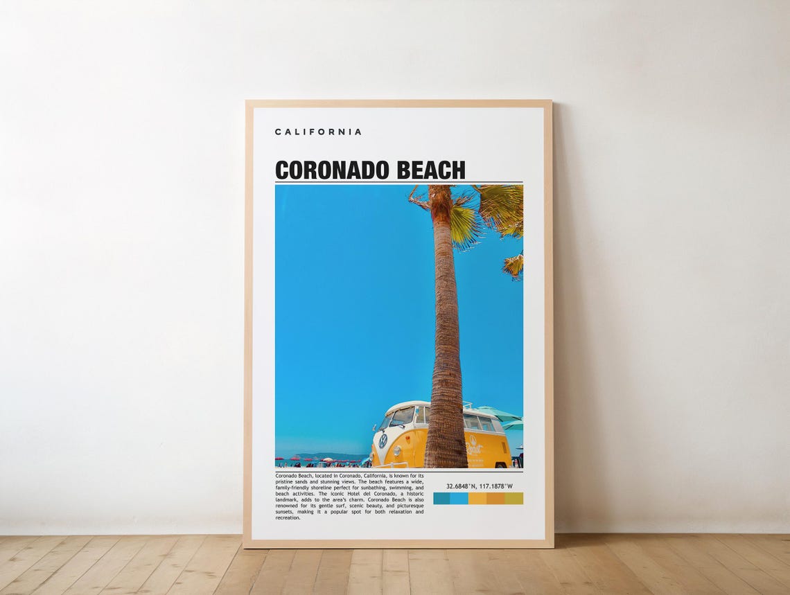 Coronado Beach California Palm Tree With Vintage Van Travel Poster
