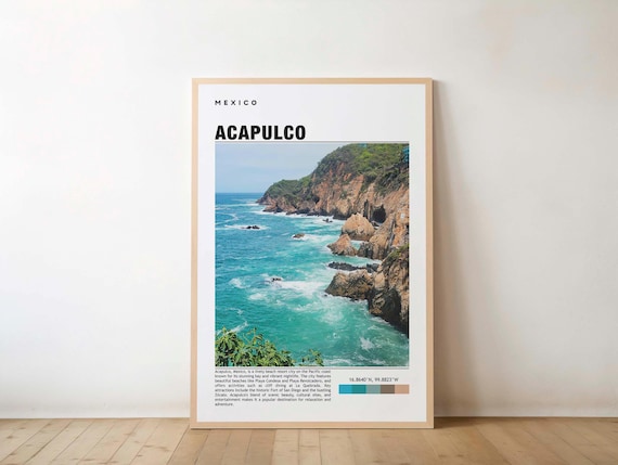 Acapulco Mexico Rocky Cliffs Turquoise Surf Pacific Coast Travel Poster