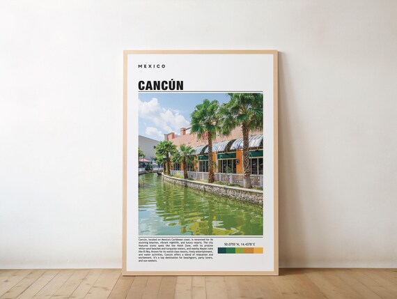 Cancun Mexico Canal Shops Palm Trees Waterfront Photo Travel Poster