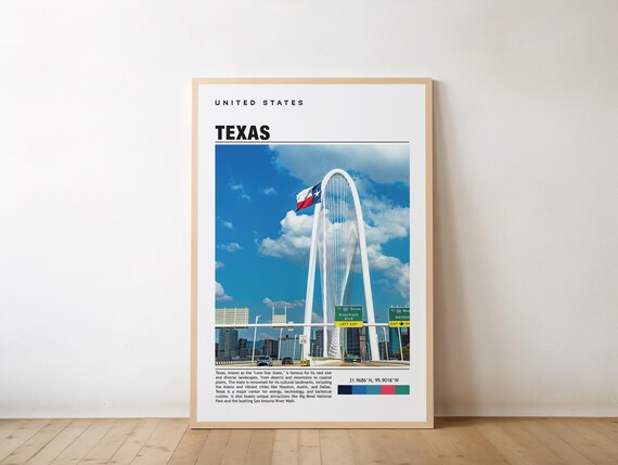 Texas Dallas Margaret Hunt Hill Bridge Texas Flag Travel Photo Poster