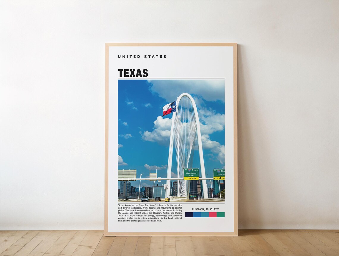 Texas Dallas Margaret Hunt Hill Bridge Texas Flag Travel Photo Poster