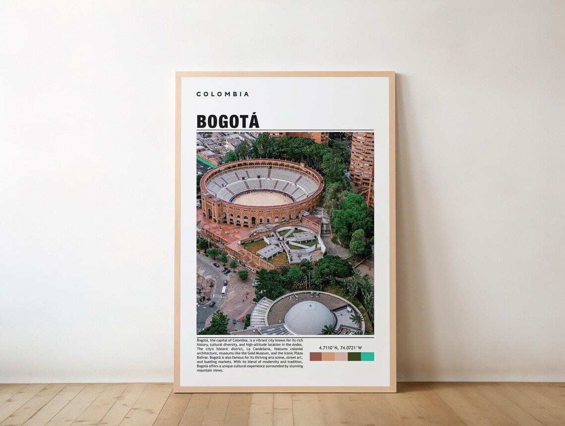 Bogota Colombia Aerial City Landmark Modern Minimal Travel Poster