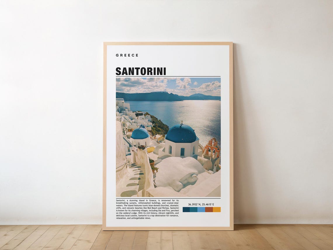 Iconic Santorini Travel Blue Domes White Buildings Greece Poster