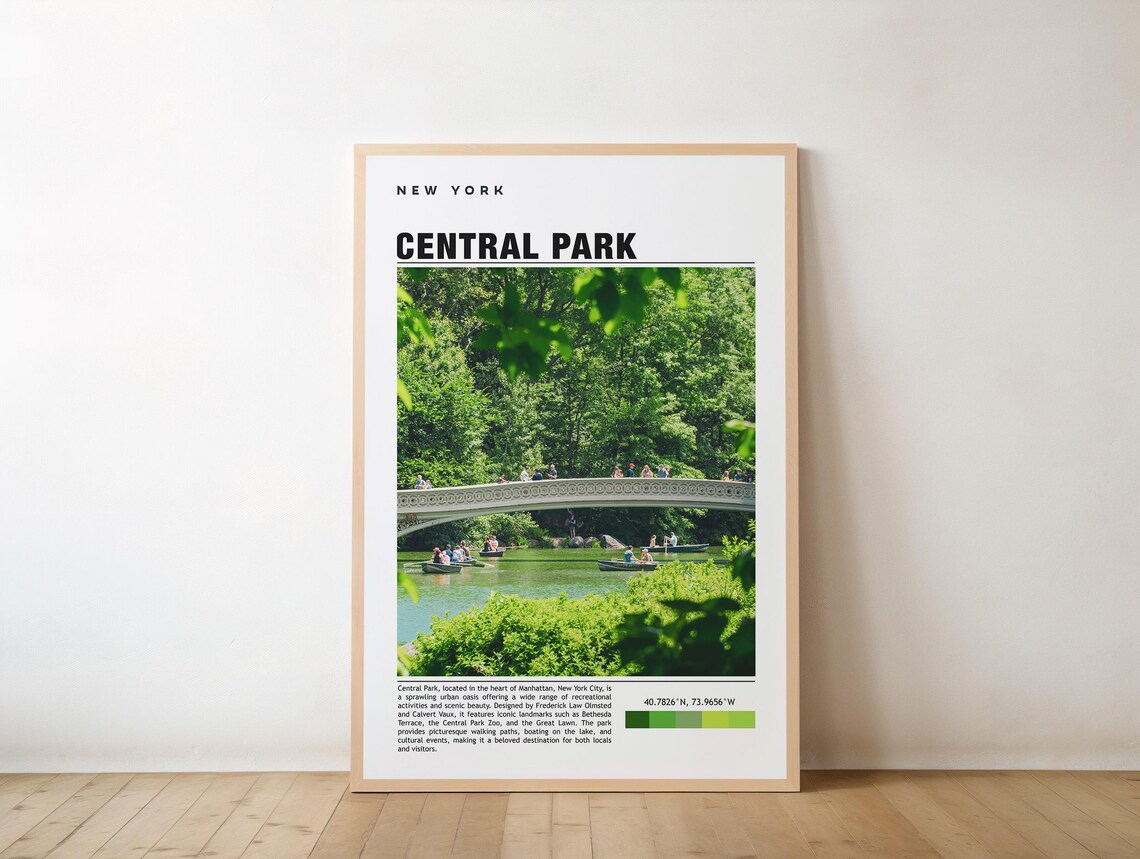 Central Park New York Bow Bridge and Boats Photo Travel Poster