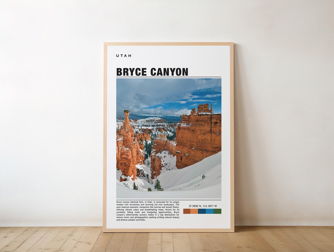 Bryce Canyon Snowy Red Rock Hoodoos Utah Winter National Park Poster