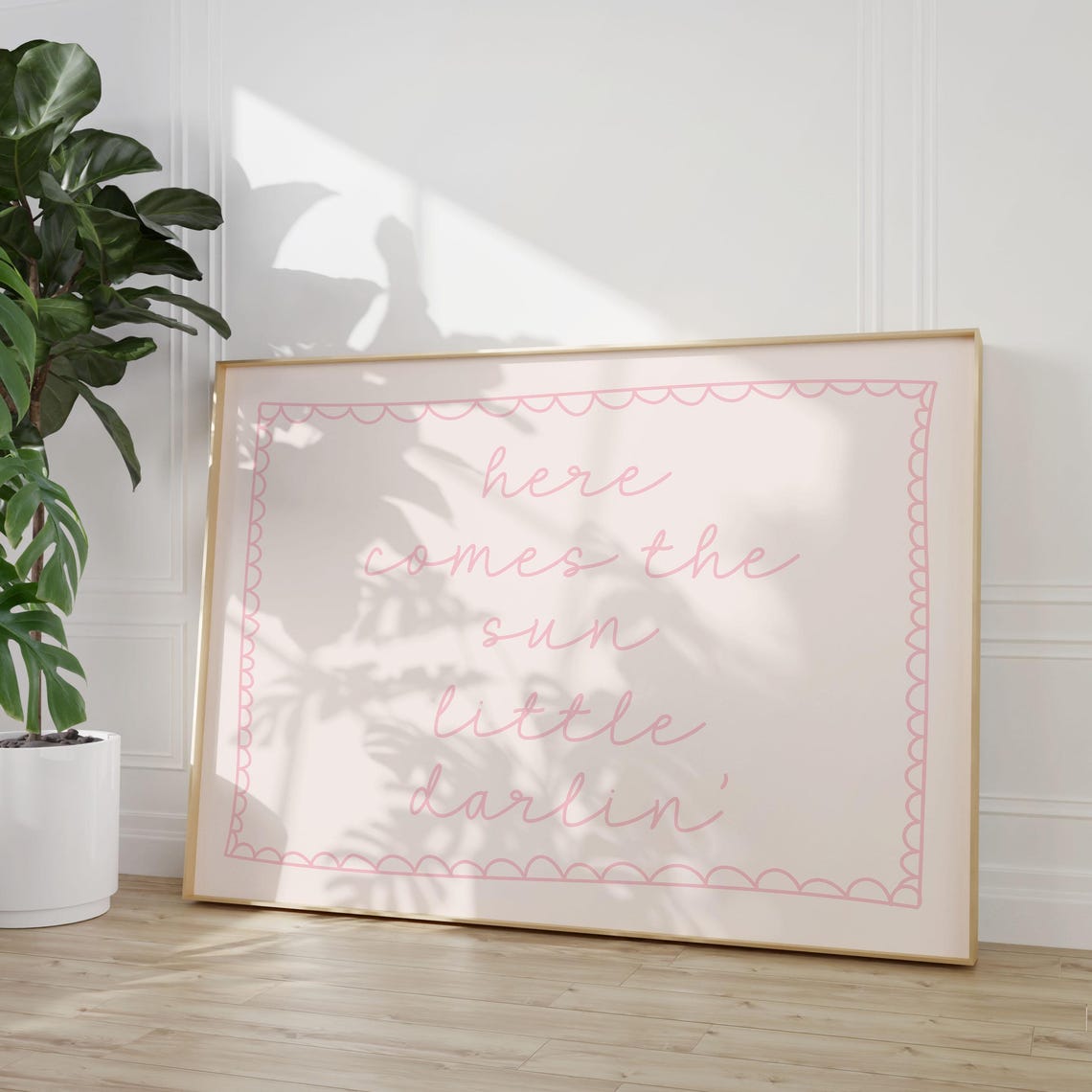 Here Comes The Sun Little Darlin Pink Script Nursery Wall Art