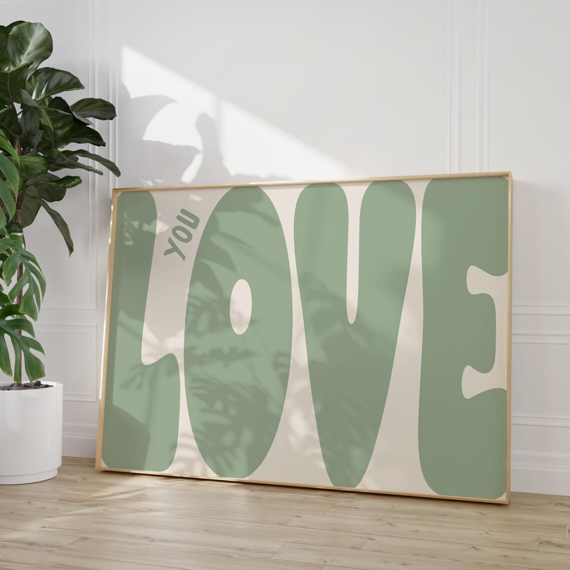 Love You Sage Green Retro Groovy Typography Living Room Decor Poster
