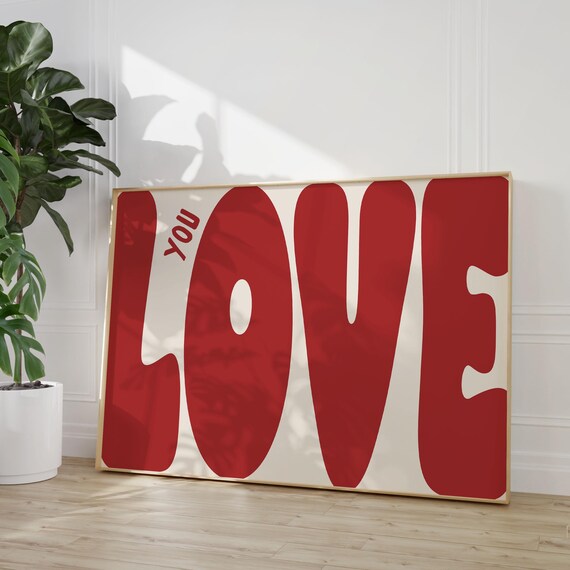 Love You Art Print Bold Retro Red Poster Cool Apartment Boho Living Room Wall Decor Positive Above Bedroom