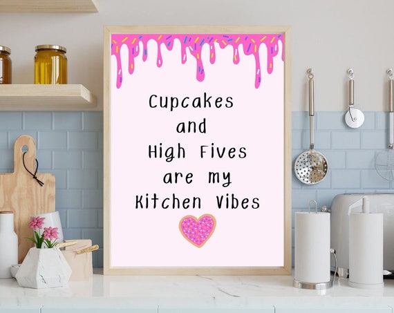 Cupcakes And High Fives Wall Art Kids Kitchen Sign Kitchen Wall Art