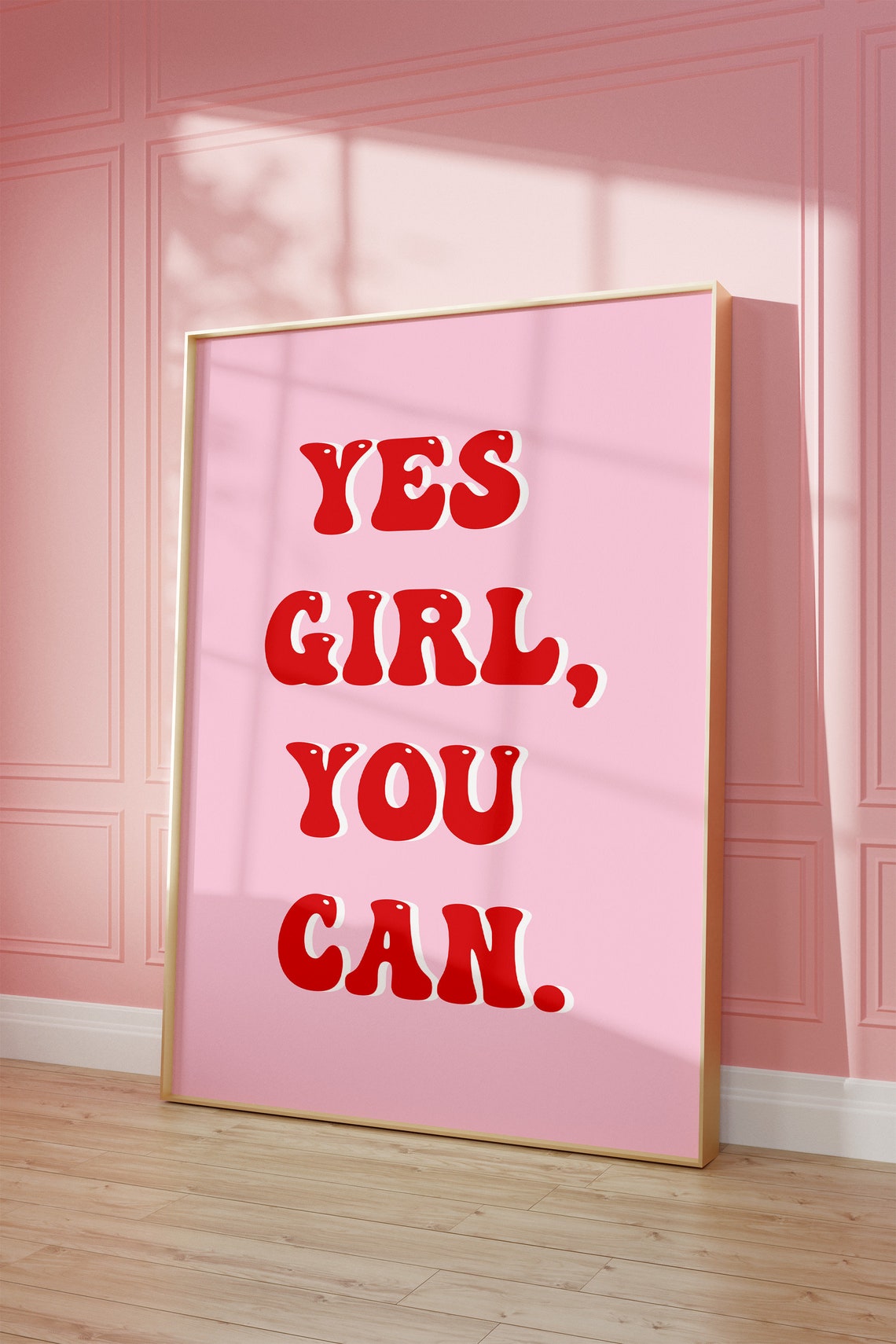 Yes Girl You Can Poster Red Girly Quote Print Motivational Quote Wall Art Positive Quote Print Retro Red Poster Groovy Quote Print - Image 5