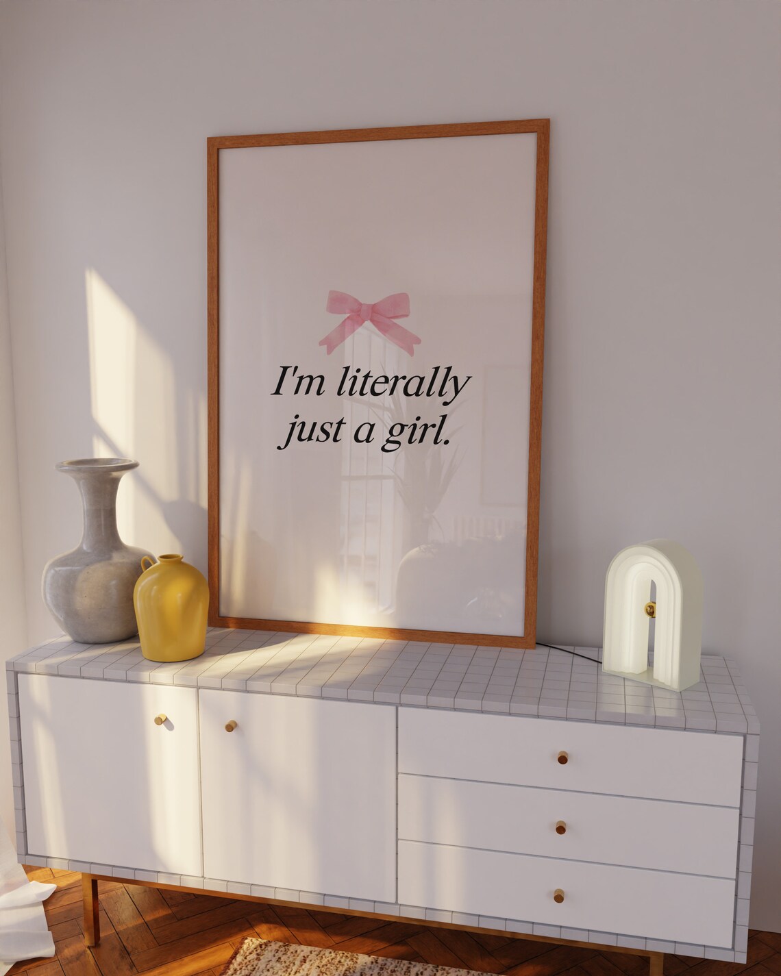 Im Literally Just A Girl Pink Bow Serif Coquette Dorm Room Aesthetic Poster - Image 2