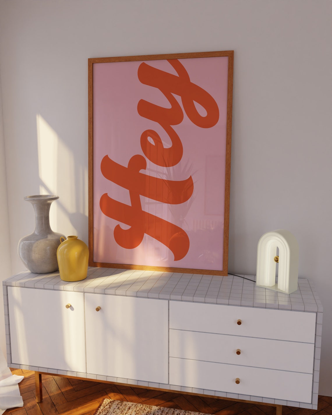 Hey Retro Red Script Pink Bold Welcome Hallway Wall Art Poster - Image 3