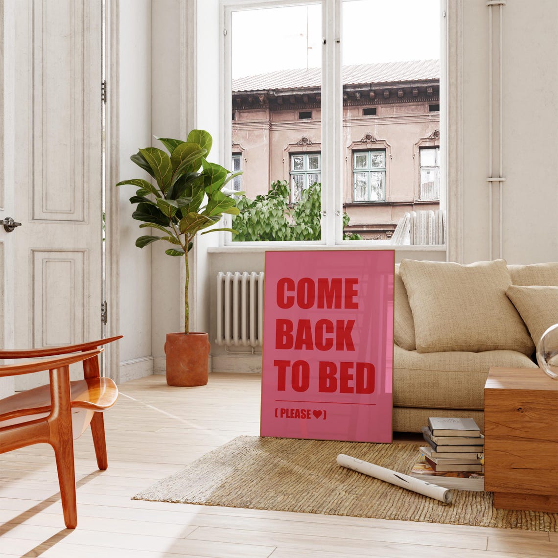 Come Back To Bed Please Red Pink Funny Bedroom Wall Art Poster - Image 5