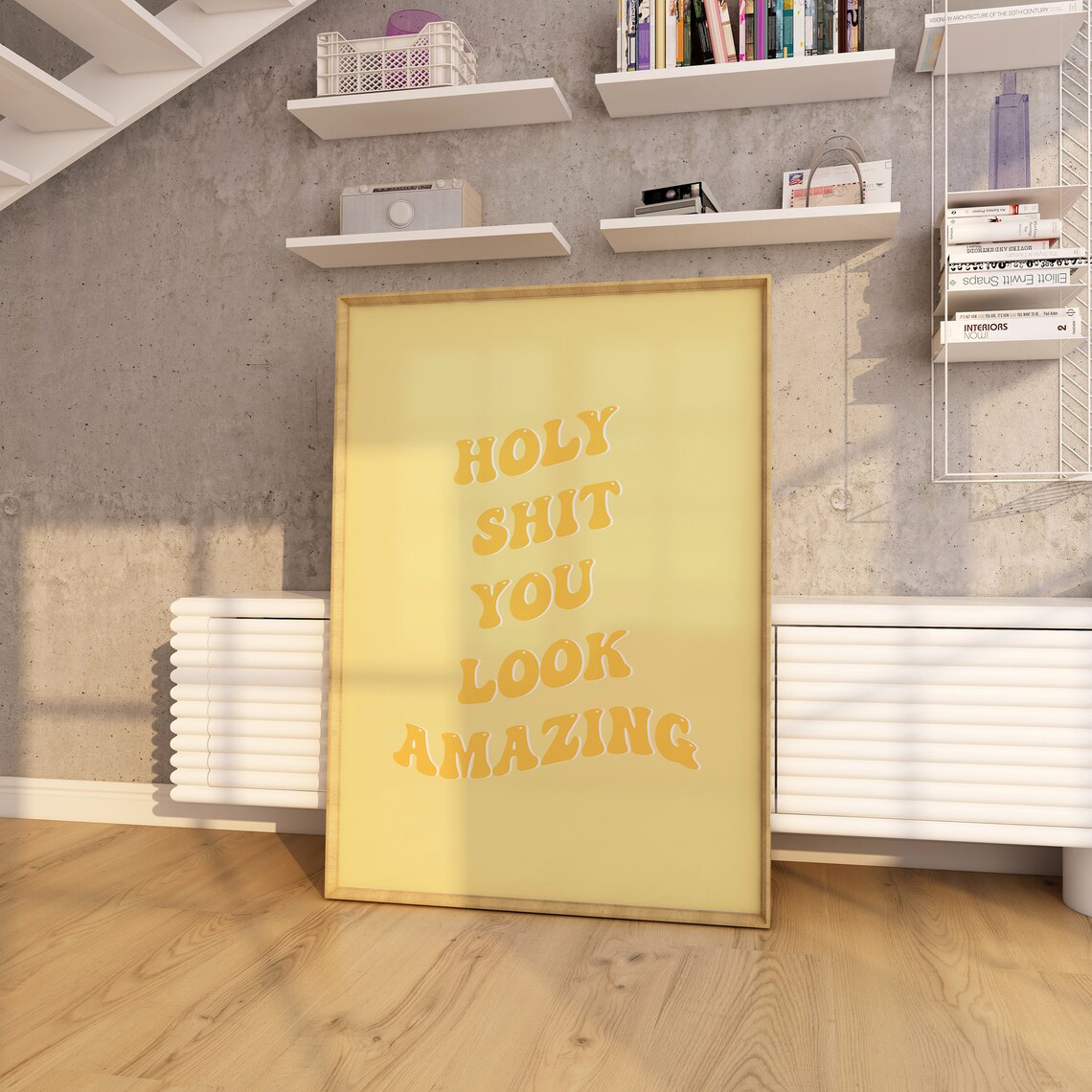 Holy Shit You Look Amazing Yellow Retro Groovy Bathroom Mirror Poster - Image 3