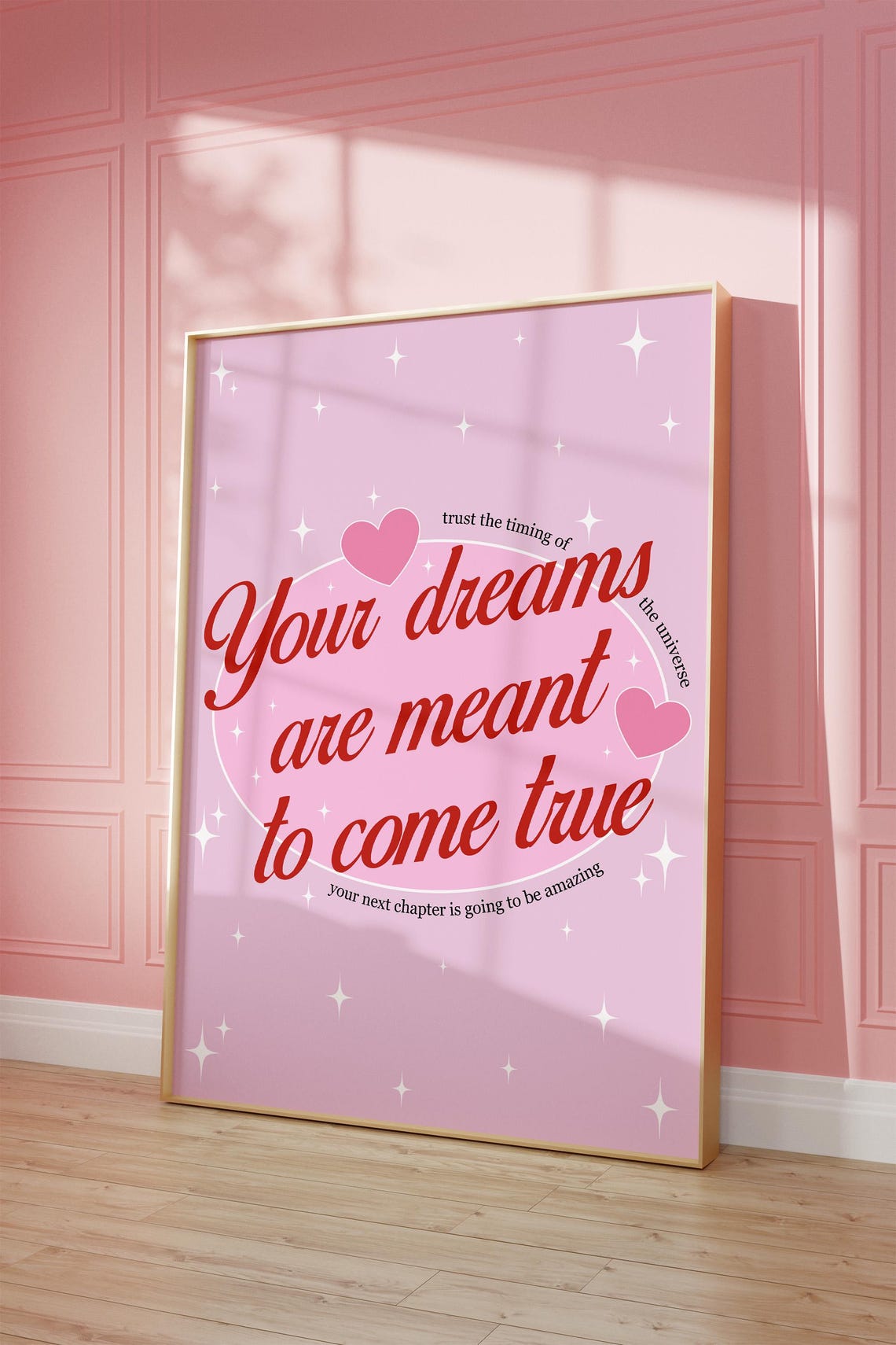 Your Dreams Are Meant To Come True Pink Hearts Manifestation Poster - Image 2