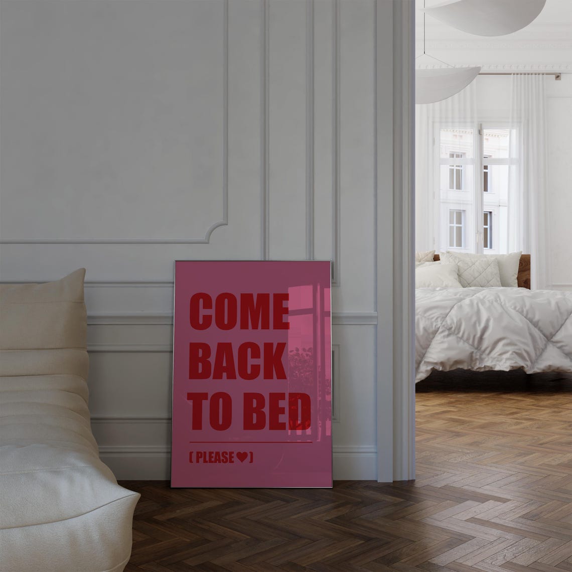 Come Back To Bed Please Red Pink Funny Bedroom Wall Art Poster - Image 4