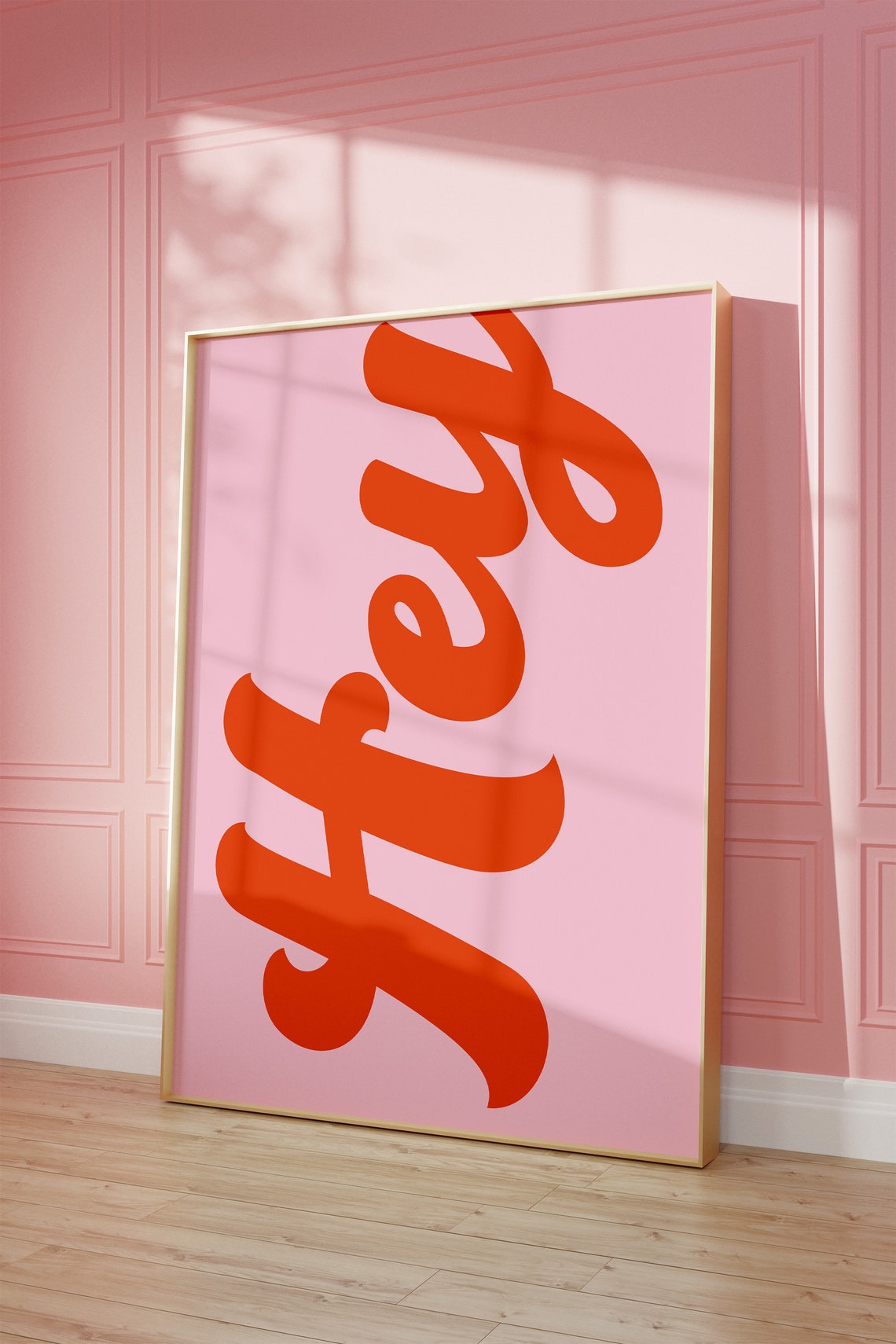 Hey Retro Red Script Pink Bold Welcome Hallway Wall Art Poster