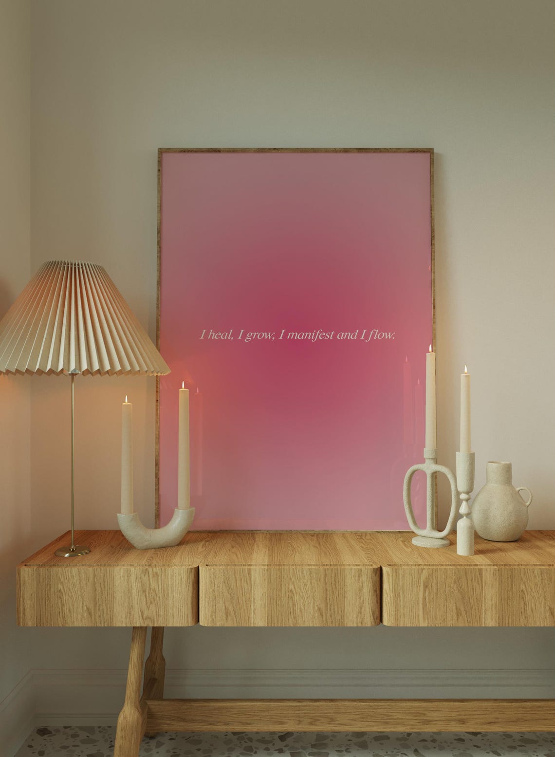 I Heal I Grow I Manifest And I Flow Pink Aura Gradient Wall Poster - Image 2