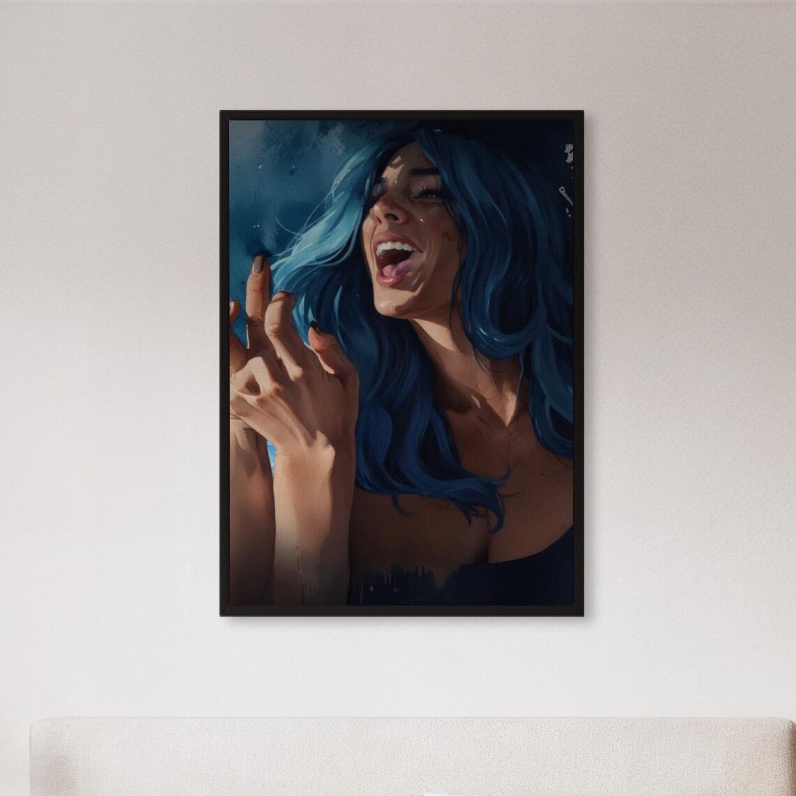 Blue Hair Woman Bold Portrait Painting Modern Feminine Art Poster