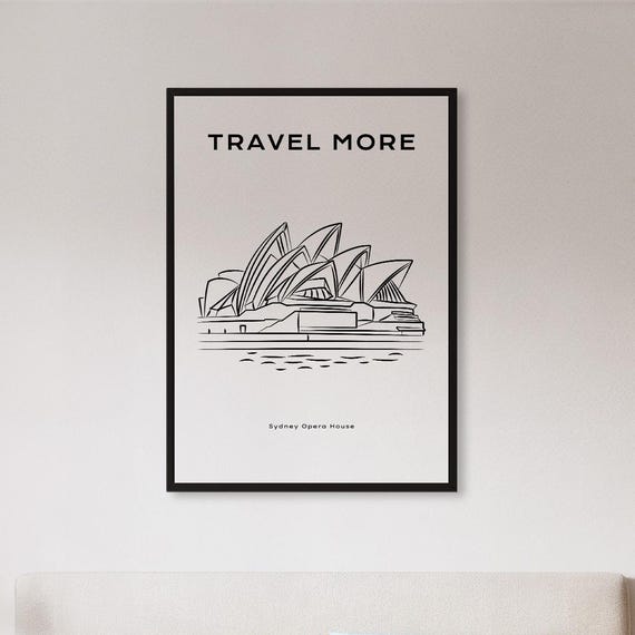 Framed Sydney Opera House Line Art Poster Travel Inspired Minimal Wall Print Modern City Landmark Drawing For Global Explorer Decor