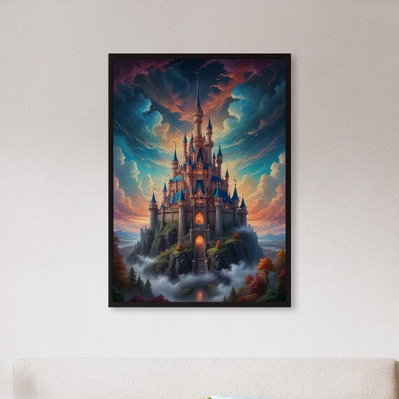 Framed Fantasy Castle Wall Art Print Dreamy Magic Kingdom Poster Mystical Fairytale Landscape Gift For Kids Room Or Imaginative Decor