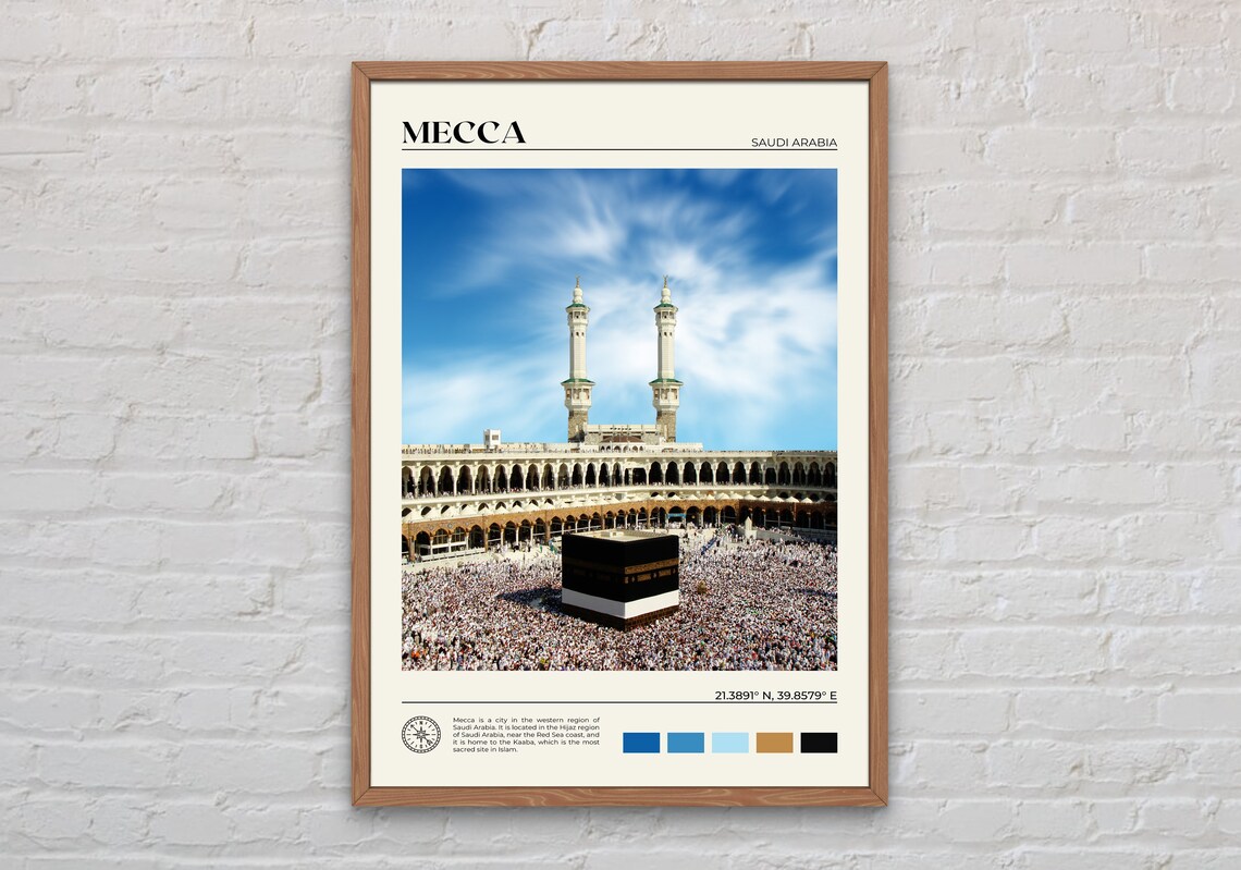 Mecca Saudi Arabia Kaaba Pilgrimage Sacred City Travel Poster