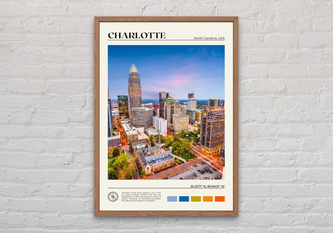 Charlotte North Carolina Travel Poster, Photo Art Print