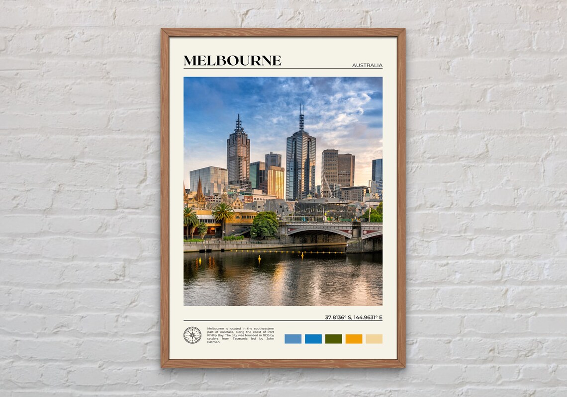 Melbourne Australia City Skyline River Bridge Travel Photo Poster
