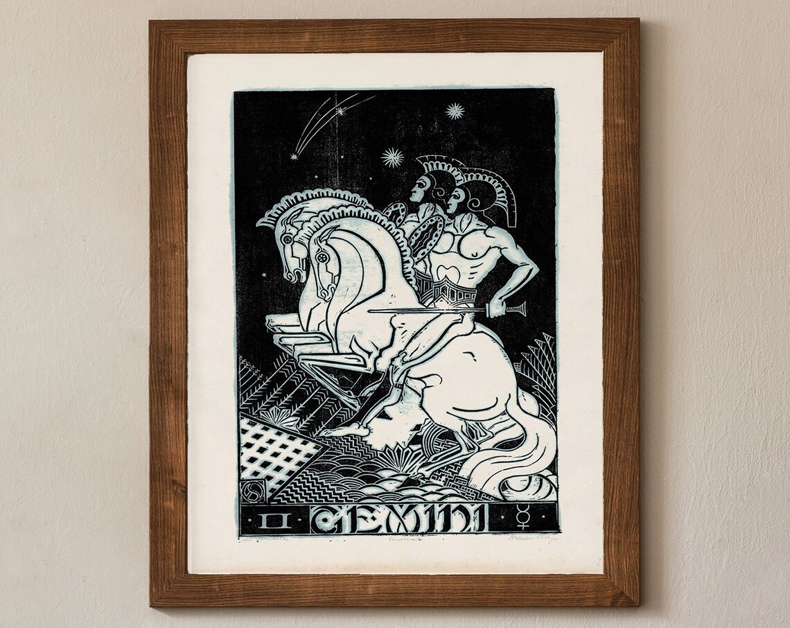 Gemini Astrological Sign Mid Century Vintage Poster