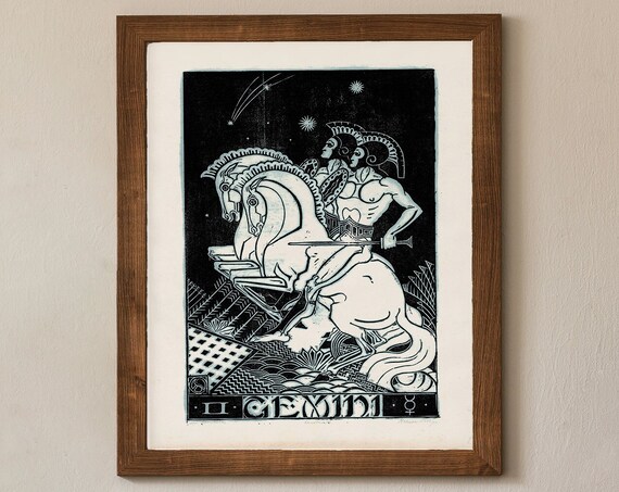 Gemini Astrological Sign Mid Century Vintage Poster