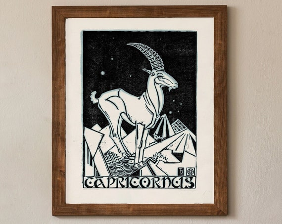 Capricorn Astrological Sign Poster Mid Century Modern Vintage Zodiac Print Capricorn Art