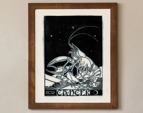 Cancer Astrological Sign Poster Mid Century Modern Vintage Zodiac Print Cancer Art