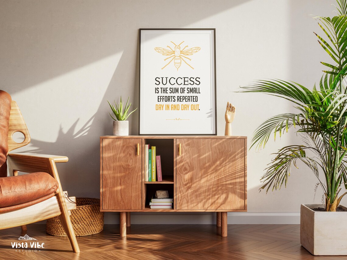 Success Is the Sum of Small Efforts Quote Poster Gold Bee Office Motivational - Image 2