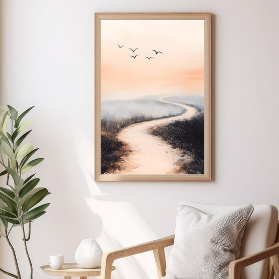 Serene Sunset Pathway Wall Art Minimalist Nature Print Peaceful Landscape Decor