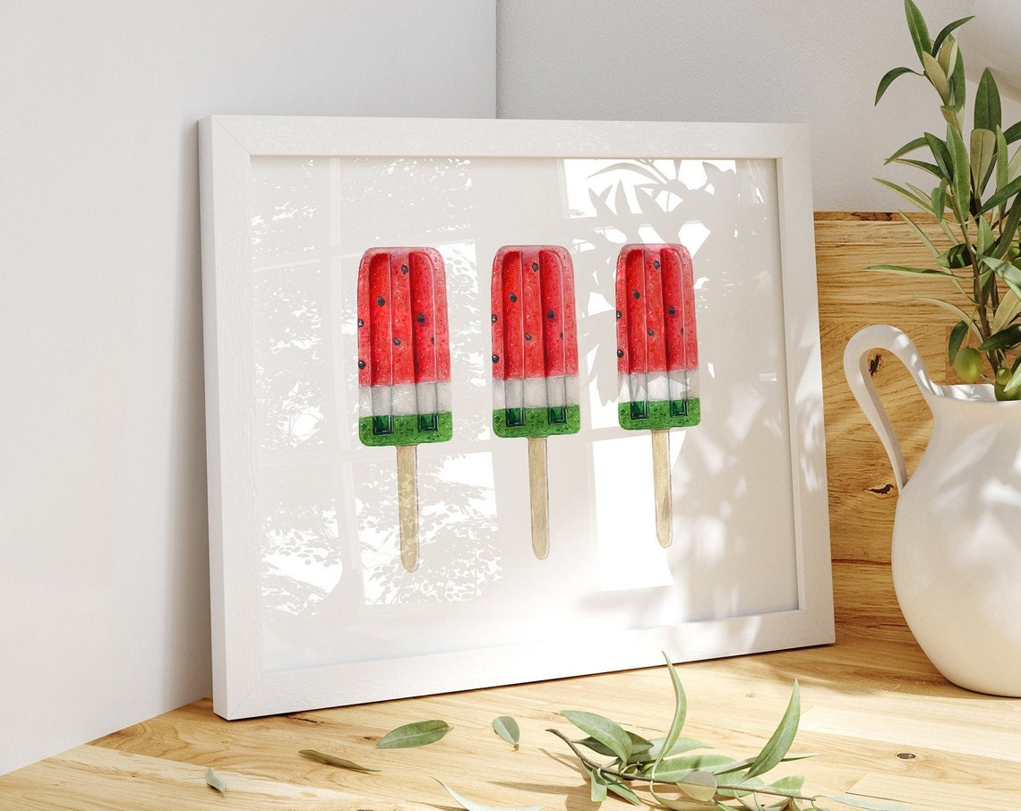 Watermelon Popsicles Watercolor Trio Summer Kitchen Decor Poster - Image 4