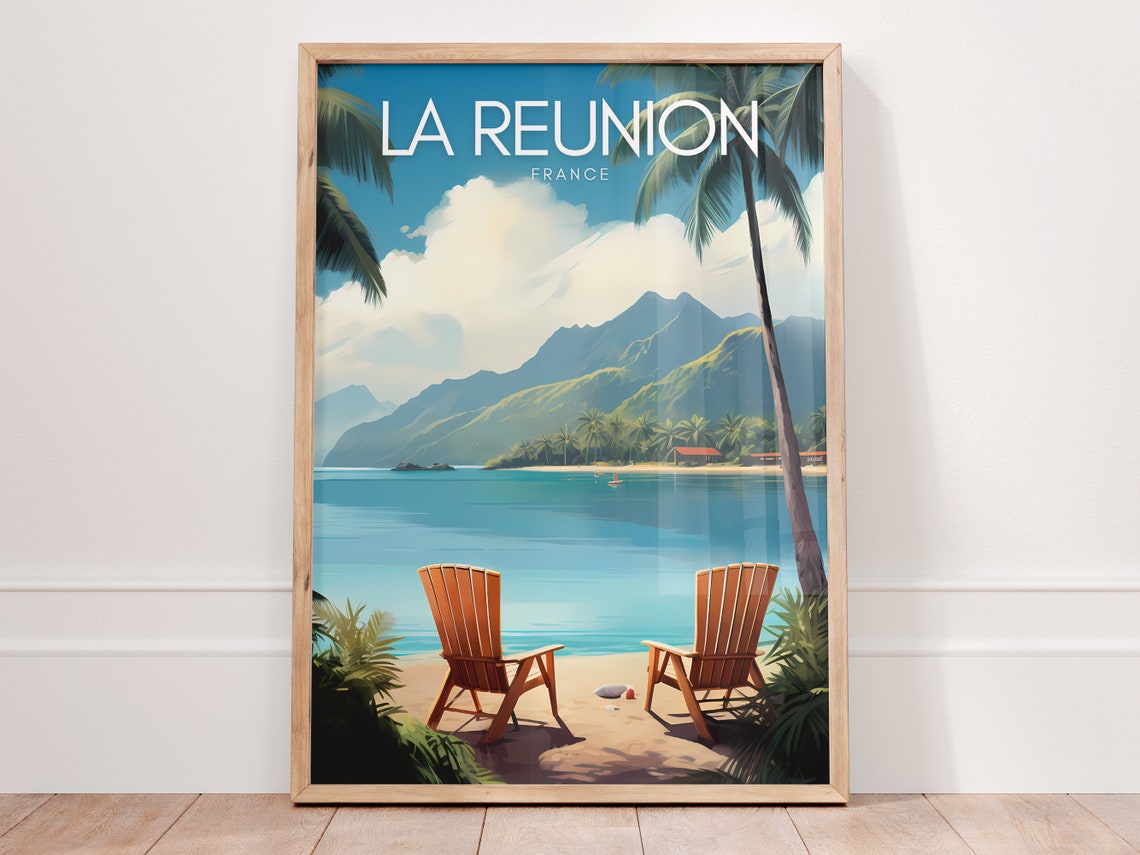 Reunion Island Print Ile De La Runion Travel Poster Vintage City Wall Art France Housewarming Gift Coastal Home Decor Beach House