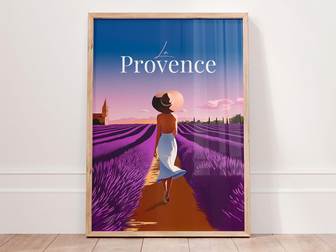 La Provence France Woman In Sunhat Walking Lavender Field Poster