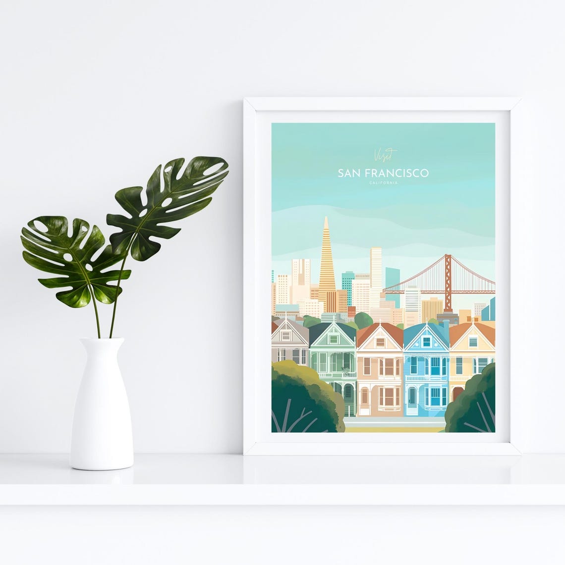 San Francisco Pastel Skyline Golden Gate Painted Ladies Poster - Image 4