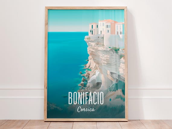 Bonifacio Vintage Minimalist Corsica Travel Poster