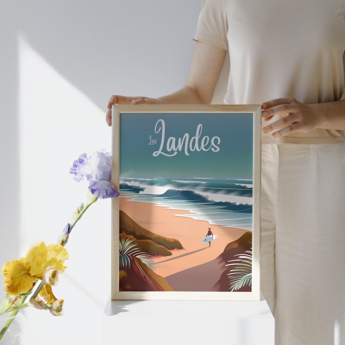 Les Landes France Surf Poster Big Waves Sandy Beach Travel Art - Image 2