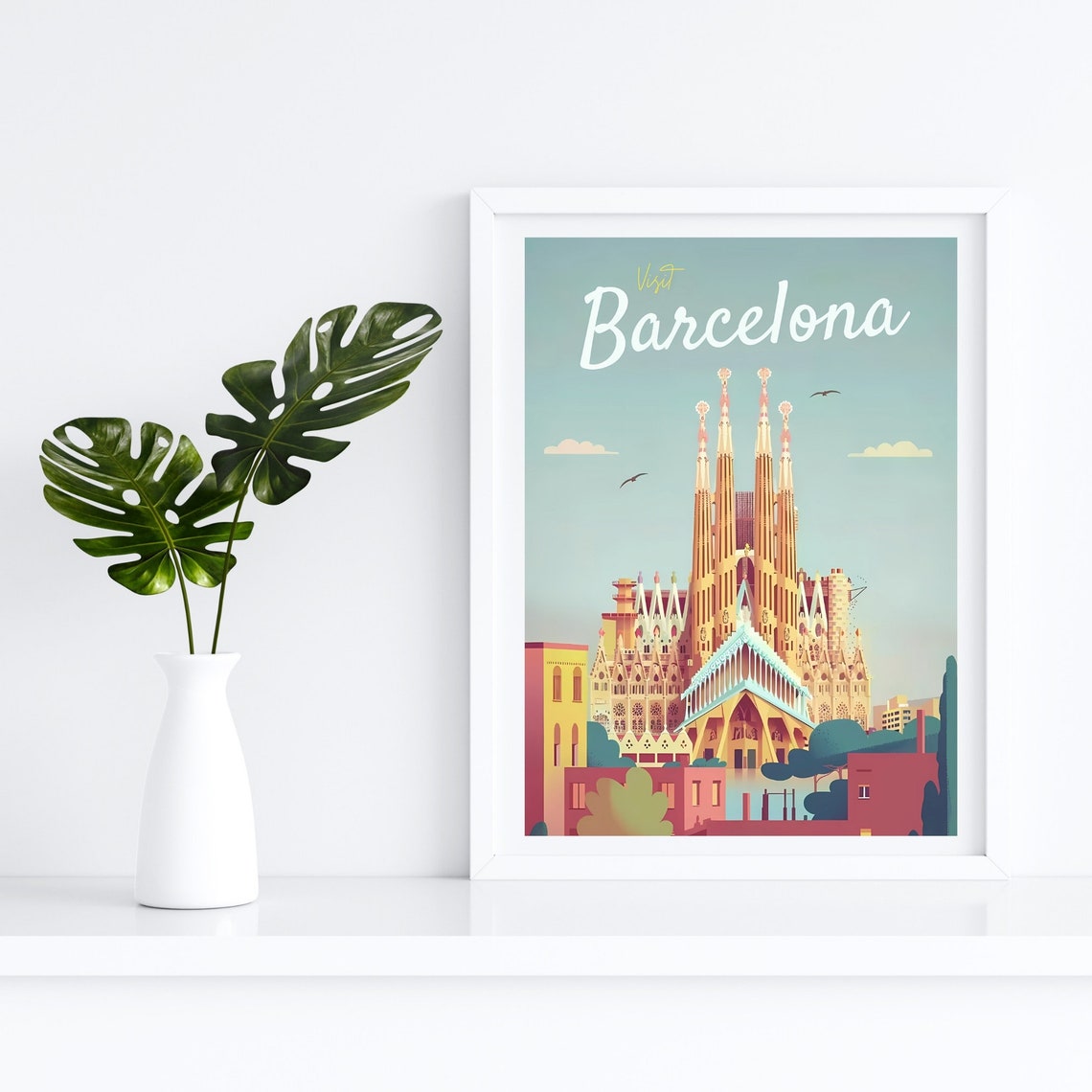 Visit Barcelona Spain Sagrada Familia Golden Light Travel Poster - Image 4