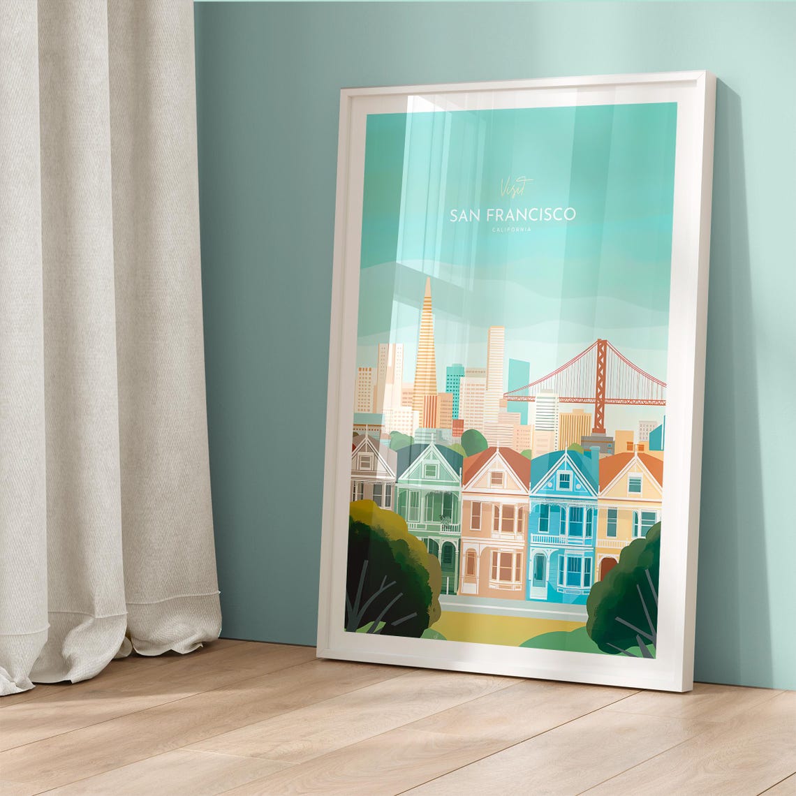 San Francisco Pastel Skyline Golden Gate Painted Ladies Poster - Image 5
