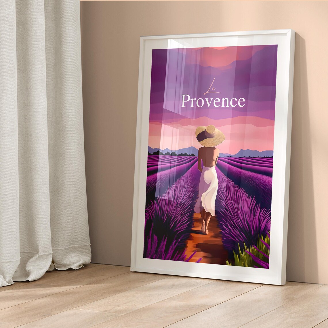 La Provence France Woman Strolling Lavender Fields Dusk Poster - Image 5